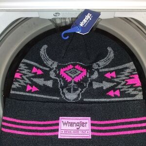 Wrangler Black and Pink Patterned Beanie